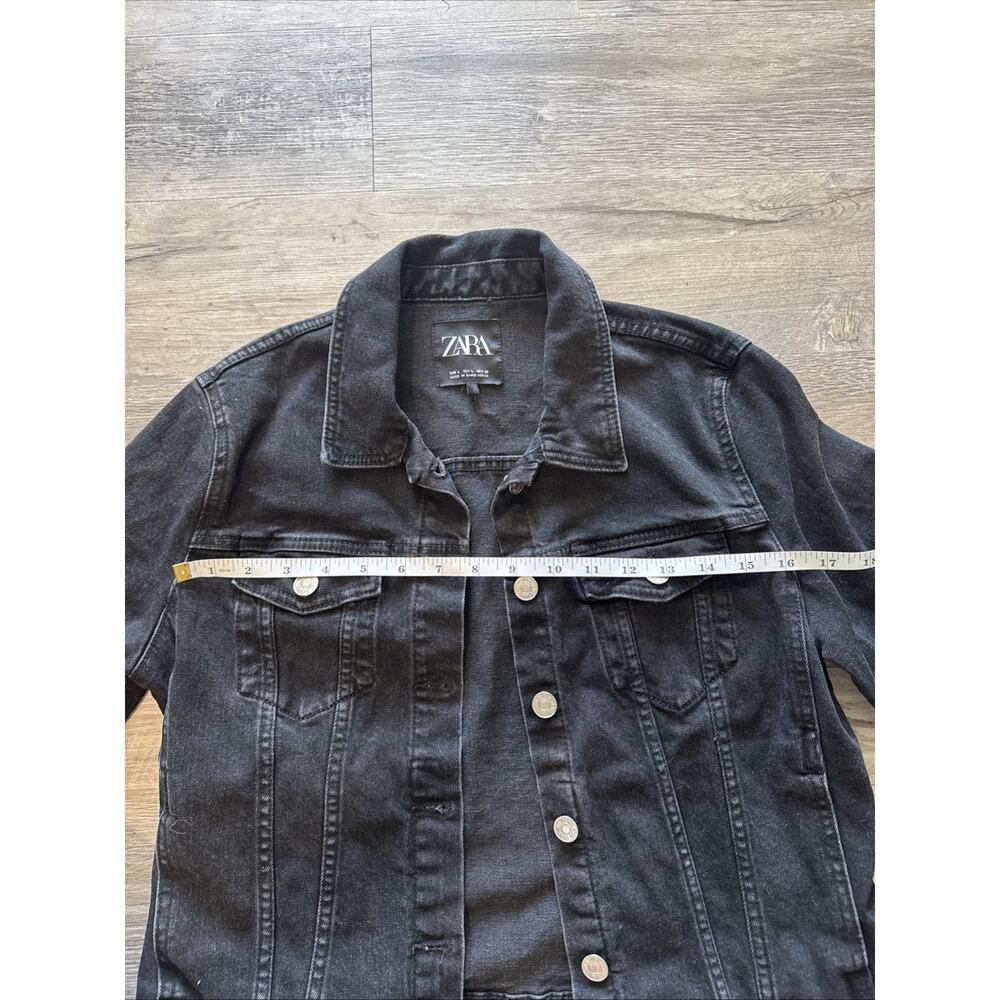 Zara Dark Black Denim Womens Size Large Classic Trucker Jean Jacket Coat - Picture 4 of 8